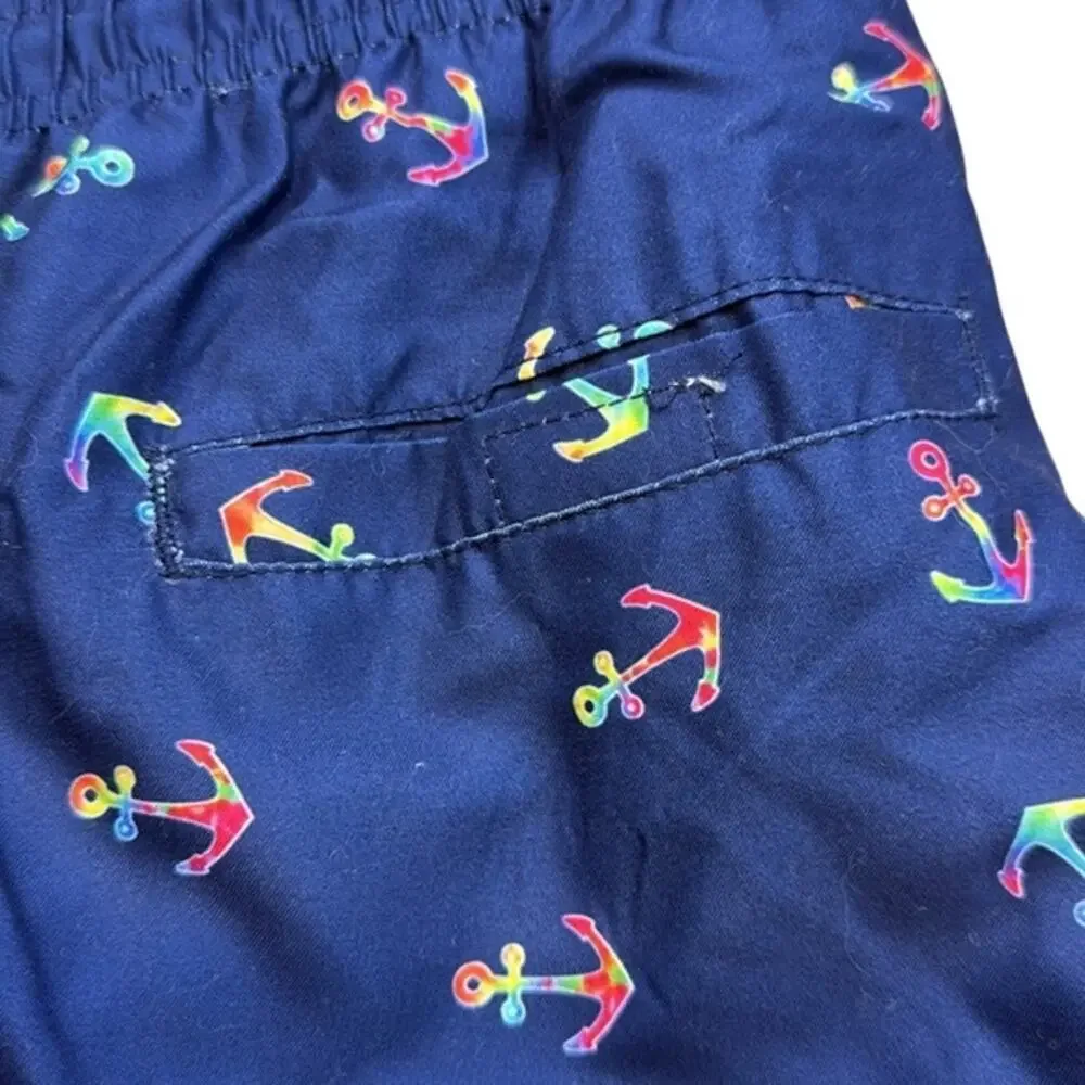 New Men's Spicy Tuna Navy Blue Colorful Anchors Design Swim Shorts Trunks Size L